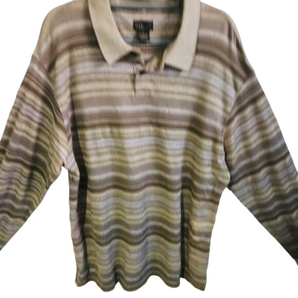 Van Heusen Men's L Collared Pullover Sweater Brown Tan Multi Stripe Grandpacore - Picture 3 of 6